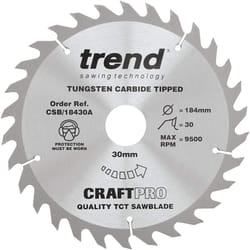 Trend CSB/18430A Craft Pro Combination TCT Blade for Circular Saw, Tungsten Carbide Tipped, 184mm Teeth x 30 Bore
