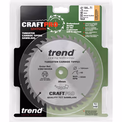 Trend CSB/18440A Craft Pro Trimming Crosscut TCT Blade for Circular Saws, 184mm x 40 Teeth x 30mm Bore, Tungsten Carbide Tipped - Additional view 6