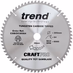 Trend CSB/CC30564 Craft Pro Negative Hook Crosscutting TCT Circular Blade Ideal for Makita, Dewalt, Metabo, and Bosch Mitre S ...