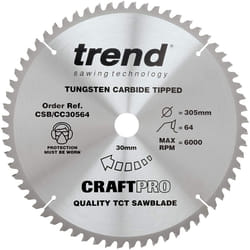 Trend CSB/CC30564 Craft Pro Negative Hook Crosscutting TCT Circular Blade Ideal for Makita, Dewalt, Metabo, and Bosch Mitre Saws, Tungsten Carbide