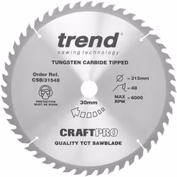 Trend CSB/31548 Craft Pro Combination TCT Circular Saw Blade, 315mm x 48 Teeth x 30mm Bore, Tungsten Carbide Tipped