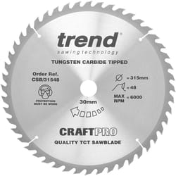 Trend CSB/31548 Craft Pro Combination TCT Circular Saw Blade, 315mm x 48 Teeth x 30mm Bore, Tungsten Carbide Tipped