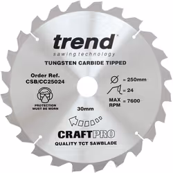 Trend CSB/CC25024 Craft Pro Negative Hook Crosscutting TCT Circular Blade Ideal for Einhell TE SM2534 Table/Mitre Saws, Tungs ...