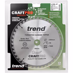Trend CSB/CC25042 Craft Pro Negative Hook Crosscutting TCT Circular Blade for Table/Mitre Saws, 250mm x 42 Teeth x 30mm Bore, Tungsten Carbide Tipped - Additional view 6