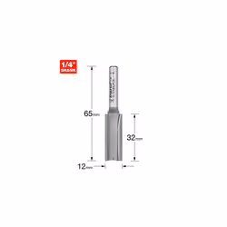 Professional Straight Two Flute Router Cutter, 1/4 Inch Shank, 12mm Cut Diameter, Tungsten Carbide Tipped, 3/74X1/4TC