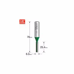 CraftPro Straight Two Flute Router Cutter Bit, 1/2 Inch Shank, 6.3mm Cut Diameter & 25.4mm Cut Length, Tungsten Carbide Tipped, C008X1/2TC