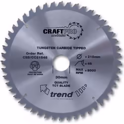 Trend CSB/CC19060 Craft Pro Negative Hook Crosscutting TCT Circular Saw Blade, Tungsten Carbide Tipped, 190mm x 60 Teeth x 30 ...