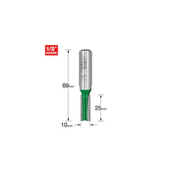 CraftPro Straight Two Flute Router Cutter Bit, 1/2 Inch Shank, 10mm Cut Diameter & 25mm Cut Length, Tungsten Carbide Tipped, C016CX1/2TC