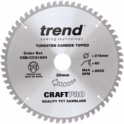 Trend CSB/CC21660 Craft Pro Negative Hook Crosscutting TCT Circular Blade Ideal for Festool Kapex, DeWalt, Makita, and Bosch  ...