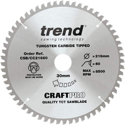 Trend CSB/CC21660 Craft Pro Negative Hook Crosscutting TCT Circular Blade Ideal for Festool Kapex, DeWalt, Makita, and Bosch Mitre Saws, Tungsten