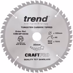Trend CSB/AP16548 Craft Pro Worktop, Aluminium and Plastic TCT Blade for Plunge/Circular Saws, Tungsten Carbide Tipped, 165mm ...