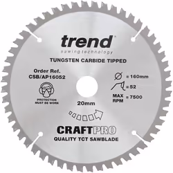 Trend CSB/AP16052 Craft Pro Worktop Aluminium and Plastic TCT Blade Ideal for Festool, Scheppach, and Mafell Circular/Plunge ...