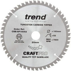 Trend CSB/AP16052 Craft Pro Worktop Aluminium and Plastic TCT Blade Ideal for Festool, Scheppach, and Mafell Circular/Plunge Saws, Tungsten Carbide