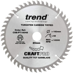 TREND CSB/PT16048 Craft Pro Super Fine Finish TCT Circular Blade Ideal for Festool, Scheppach, Mafell Plunge Saws, Tungsten Carbide Tipped, 160mm x 48