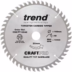 Trend CSB/PT16548 CraftPro TCT Saw Blade 165mm x 48 Teeth x 20mm (2.0mm Kerf), Silver
