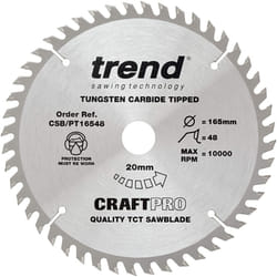 Trend CSB/PT16548 CraftPro TCT Saw Blade 165mm x 48 Teeth x 20mm (2.0mm Kerf), Silver