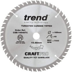 Trend CSB/16548TC Craft Pro Thin Kerf TCT Circular Saw Blade, Tungsten Carbide Tipped, 165mm x 48 Teeth x 15.88mm Bore