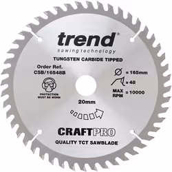 Trend CSB/16548B Craft Pro Trimming Crosscut TCT Blade Ideal for Makita, Dewalt, Bosch, and Evolution Circular Plunge Saws, T ...