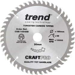 Trend CSB/16548B Craft Pro Trimming Crosscut TCT Blade Ideal for Makita, Dewalt, Bosch, and Evolution Circular Plunge Saws, Tungsten Carbide Tipped,