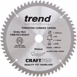Trend CSB/CC19060T Craft Pro Negative Hook Crosscutting TCT Blade Ideal for Makita DLS713 Circular/Mitre Saws, Tungsten Carbi ...