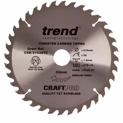 Trend CSB/21036TC Craft Pro Thin kerf TCT Circular Blade Ideal for Dewalt DCS7485 Mini Saws, Tungsten Carbide Tipped, 210mm x ...