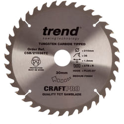 Trend CSB/21036TC Craft Pro Thin kerf TCT Circular Blade Ideal for Dewalt DCS7485 Mini Saws, Tungsten Carbide Tipped, 210mm x 36 Teeth x 30 Bore