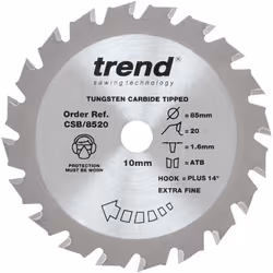 Trend CSB/8520 Craft Pro Blade Ideal for Titan TTB689CSW Mini Saws, Tungsten Carbide Tipped, 85mm x 20 Teeth x 10mm Bore