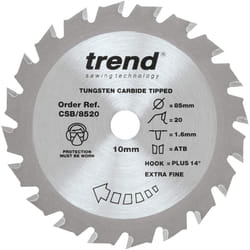 Trend CSB/8520 Craft Pro Blade Ideal for Titan TTB689CSW Mini Saws, Tungsten Carbide Tipped, 85mm x 20 Teeth x 10mm Bore