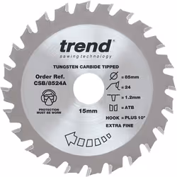 Trend CSB/8524A Craft Pro Circular Blade Ideal for Makita, Bosch, Bauker, Worx, and Ryobi Mini Saws, Tungsten Carbide Tipped, ...