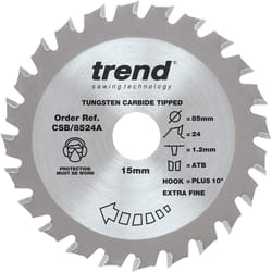 Trend CSB/8524A Craft Pro Circular Blade Ideal for Makita, Bosch, Bauker, Worx, and Ryobi Mini Saws, Tungsten Carbide Tipped, 85mm x 24 Teeth x 15mm
