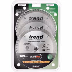 Trend CSB/165/3PK/A Craft Pro Triple Pack of TCT Blades Ideal for Dewalt DWS520K and Makita SP6000 Circular Saws, Tungsten Carbide Tipped, 165mm x 48 - Additional view 6