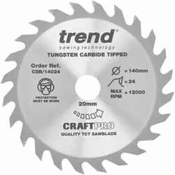Trend CSB/14024 Craft Pro Combination TCT Circular Saw Blade, 140mm x 24 Teeth x 20mm Bore, Tungsten Carbide Tipped