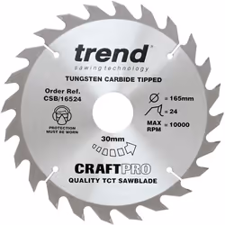 Trend CSB/16524 Craft Pro Trimming Crosscut TCT Blade Ideal for Einhell TE-CS165 Circular Saws, 165mm x 24 Teeth x 30mm Bore, ...