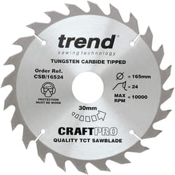 Trend CSB/16524 Craft Pro Trimming Crosscut TCT Blade Ideal for Einhell TE-CS165 Circular Saws, 165mm x 24 Teeth x 30mm Bore, Tungsten Carbide Tipped