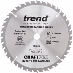 Trend CSB/18440 Craft Pro Trimming Crosscut TCT Blade Ideal for DeWalt, Einhell, Draper, and Bauker Circular Saws, Tungsten C ...