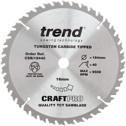Trend CSB/18440 Craft Pro Trimming Crosscut TCT Blade Ideal for DeWalt, Einhell, Draper, and Bauker Circular Saws, Tungsten Carbide Tipped, 184mm x 40