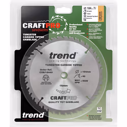 Trend CSB/18440 Craft Pro Trimming Crosscut TCT Blade Ideal for DeWalt, Einhell, Draper, and Bauker Circular Saws, Tungsten Carbide Tipped, 184mm x 40 - Additional view 6