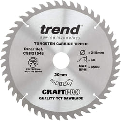 Trend CSB/21548 Craft Pro Trimming Crosscut TCT Circular Saw Blade, 215mm x 48 Teeth x 30mm Bore, Tungsten Carbide Tipped