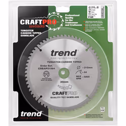 Trend CSB/AP21564 Craft Pro Worktop TCT Aluminium or Plastic Blade for Mitre Circular Saws, 215mm x 64 Teeth x 30mm Bore, Tungsten Carbide Tipped - Additional view 11