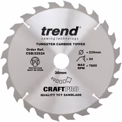 Trend CSB/23524 Craft Pro General Purpose TCT Blade Ideal for Bosch, Makita, Milwaukee, and Hikoki Circular Saws, 235mm x 24 ...