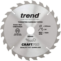 Trend CSB/23524 Craft Pro General Purpose TCT Blade Ideal for Bosch, Makita, Milwaukee, and Hikoki Circular Saws, 235mm x 24 Teeth x 30mm Bore,