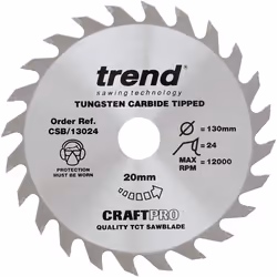 Trend CSB/13024 Craft Pro Combination TCT Blade for Circular Saws, Tungsten Carbide Tipped, 130mm x 24 Teeth x 20mm Bore