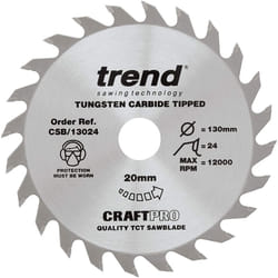 Trend CSB/13024 Craft Pro Combination TCT Blade for Circular Saws, Tungsten Carbide Tipped, 130mm x 24 Teeth x 20mm Bore