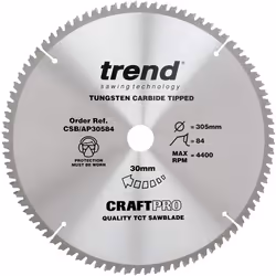 Trend CSB/AP30584 Craft Pro Worktop TCT Blade for Aluminium or Plastic and Makita, Dewalt, or Bosch Circular Saws, Tungsten C ...