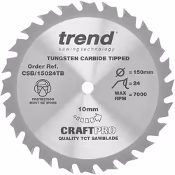 Trend CSB/15024TB Craft Pro Thin Kerf TCT Blade Ideal for Einhell TE CS18LI PXC Circular Saws, 150mm x 24 Teeth x 10mm Bore, ...