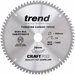 Trend CSB/CC26072 Craft Pro Negative Hook Crosscutting TCT Circular Blade Ideal for Makita and Festool Table/Mitre Saws, Tung ...