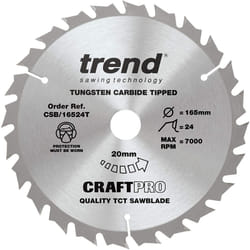 Trend CSB/16524T Craft Pro Combination TCT Blade Ideal for DeWalt, Bosch, Makita, and Festool Circular Saws, Tungsten Carbide Tipped, 165mm x 24 Teeth