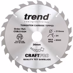 Trend CSB/21024 Craft Pro General Purpose TCT Circular Blade for Table Saws, 210mm x24 Teeth x 30mm Bore, Tungsten Carbide Ti ...
