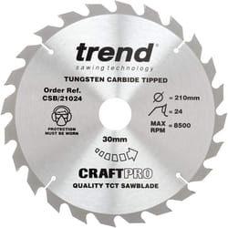 Trend CSB/21024 Craft Pro General Purpose TCT Circular Blade for Table Saws, 210mm x24 Teeth x 30mm Bore, Tungsten Carbide Tipped