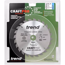 Trend CSB/21024 Craft Pro General Purpose TCT Circular Blade for Table Saws, 210mm x24 Teeth x 30mm Bore, Tungsten Carbide Tipped - Additional view 6